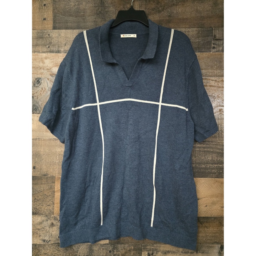 Marine Layer Cliff Sweater Polo Indigo Cream Men XL Preppy Nautical Coastal